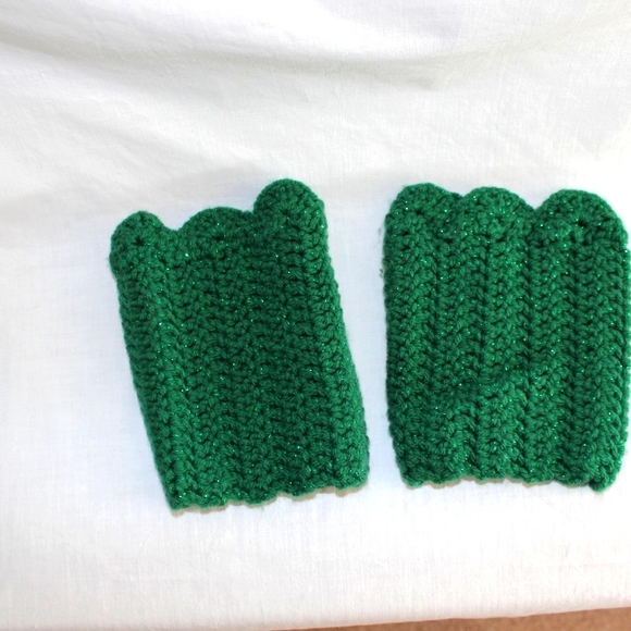 👢NEW Sparkly Crochet Boot Cuffs Green Women's Holiday HANDCRAFTED - Picture 2 of 4